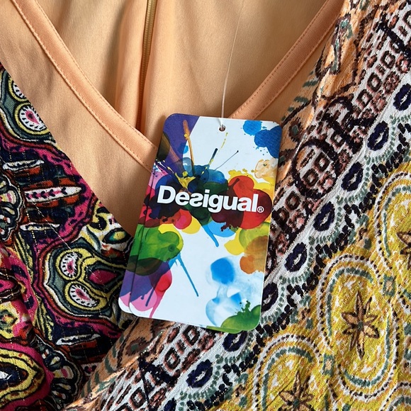 Desigual NWT dress colorful with draped front built in slip size 40/6 - Picture 8 of 9